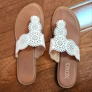 Xoxo white and tan sandals